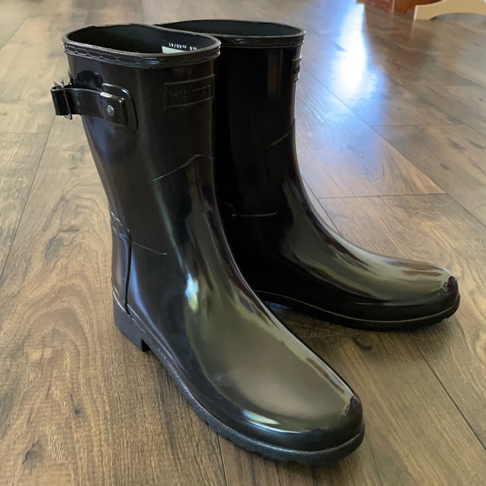 Hunter gloss short rain boots black 9 women new!